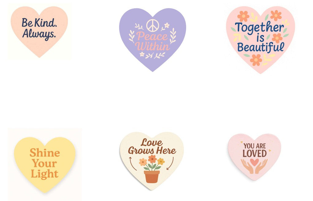 Set of 6 Heart Magnets – Made in Canada | Positive Vibes Collection | Inspirational Décor & Gift Set