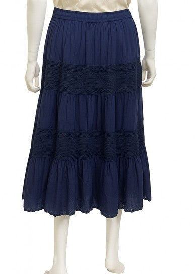 Navy Blue Cotton Lace Maxi Skirt – 100% Cotton Boho Long Skirt for Women | Made in India