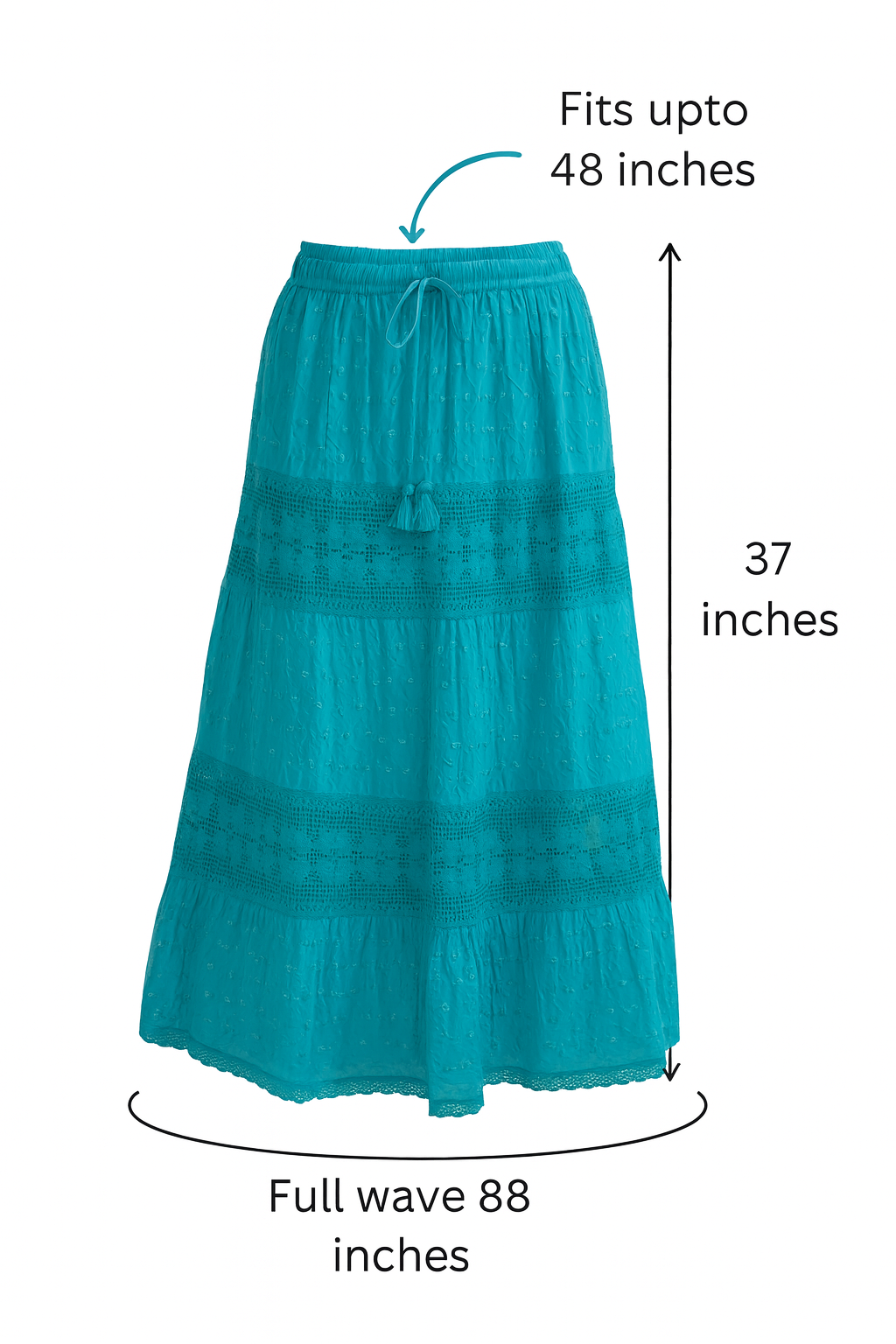 Turquoise Cotton Lace Maxi Skirt – 100% Cotton, Made in India | Comfort Meets Elegance by TwirlbyK