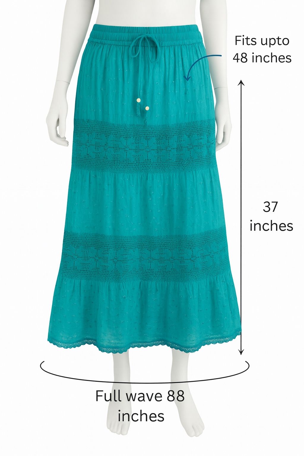 Turquoise Cotton Lace Maxi Skirt – 100% Cotton, Made in India | Comfort Meets Elegance by TwirlbyK