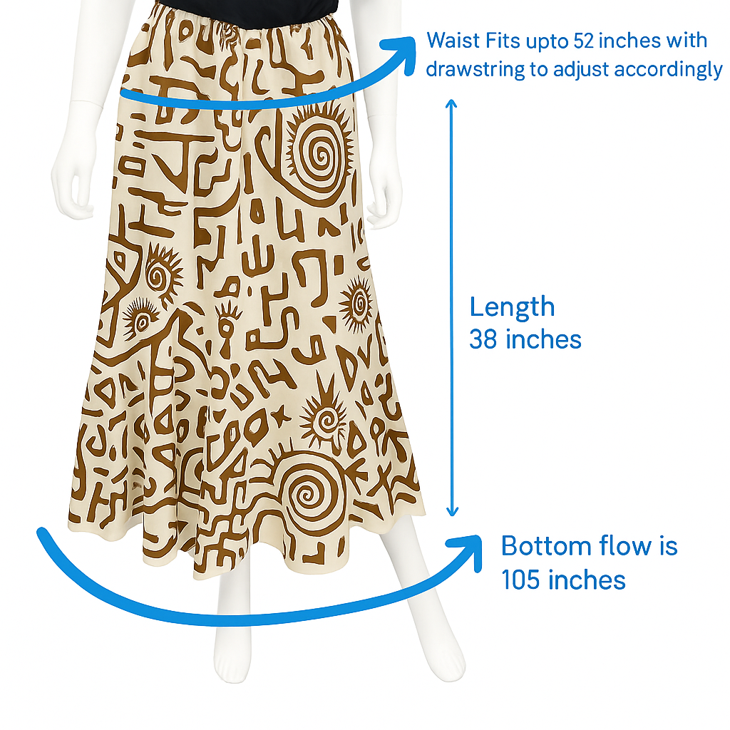 100 % Cotton Flowy Maxi-Skirt with Bold Tribal Inspired Prints